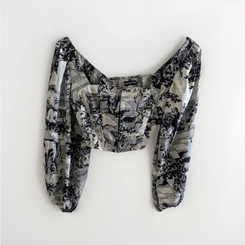 UO Urban Outfitters Maddie Cropped Bustier Top Black White Gray Women Sz Medium